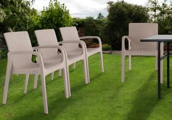 Hivvago | Set of Four 24" Taupe Faux Rattan Heavy Duty Plastic Outdoor Stacking Arm Chairs,商家Premium Outlets,价格¥3839