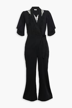 女装sandeo, Sandro | Nala wrap-effect point d'esprit-paneled twill jumpsuit商品图片 4.4折