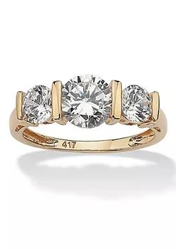 Palm Beach Jewelry | 2.50 TCW Round Cubic Zirconia 10k Gold 3-Stone Bridal Engagement Ring,商家Belk,价格¥1818