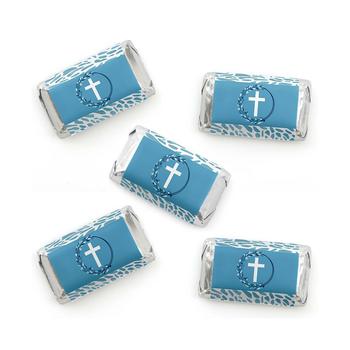 推荐Blue Elegant Cross - Mini Candy Bar Wrapper Stickers - Boy Religious Party Small Favors - 40 Count商品