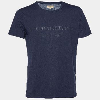 推荐Burberry Navy Blue Logo Printed Crew Neck T-Shirt M商品