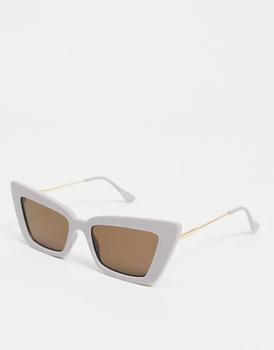 ASOS | ASOS DESIGN cat eye sunglasses with tubular temple in grey商品图片,