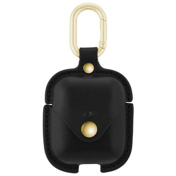 商品WITHit | Black Leather Apple AirPods Case with Gold-Tone Snap Closure and Carabiner Clip,商家Macy's,价格¥251图片