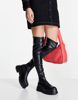 Bershka | Bershka over the knee chunky flat boots in black商品图片,5.5折