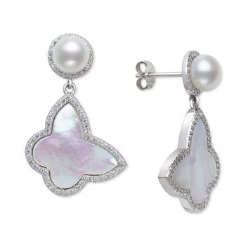 推荐Cultured Freshwater Pearl (6mm), Mother-of-Pearl & Cubic Zirconia Drop Earrings in Sterling Silver商品