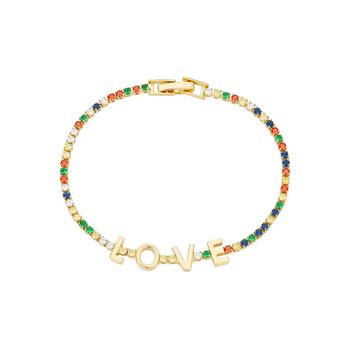 Unwritten | 14K Gold Flash-Plated Brass Multi Color Cubic Zirconia "Love" Tennis Bracelet商品图片,3.5折