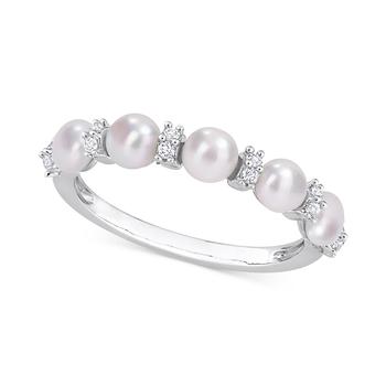 商品Cultured Freshwater Pearl (3-1/2-4mm) & White Topaz (1/8 ct. t.w.) Ring in Sterling Silver图片