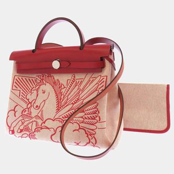 [二手商品] Hermes | Hermes Red Toile H/Vache Hunter Leather Herbag Zip 31 Shoulder Bag商品图片,