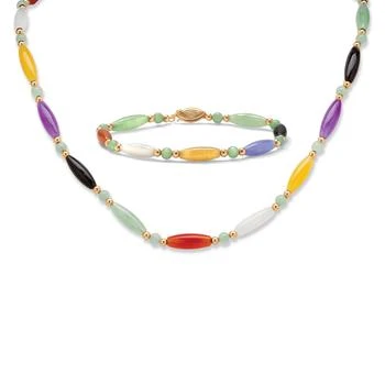 Palm Beach Jewelry | Multicolor Jade Barrel Link Bracelet and Necklace Set in 14k Yellow Gold,商家Premium Outlets,价格¥3751