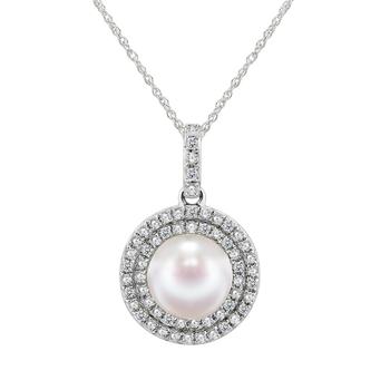 商品Honora | Cultured Freshwater Pearl (7-7.5mm) and Diamond (1/4 ct. tw.) Pendant 18" Necklace.,商家Macy's,价格¥2221图片