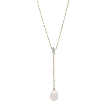商品Macy's | Cultured Freshwater Pearl (9x7mm) Long Pendant in 14K Yellow Gold,商家Macy's,价格¥8586图片