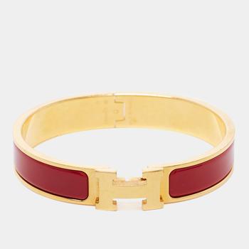 推荐Hermès Clic H Enamel Rose Gold Plated Narrow Bracelet商品