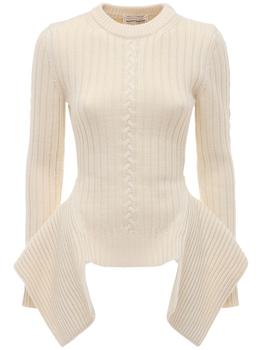 Alexander McQueen | Wool Blend Knit Sweater W/ Peplum商品图片,