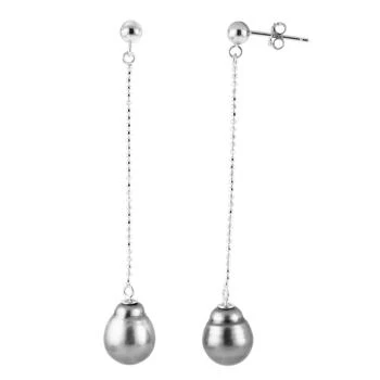 推荐Dangling 9-10mm Tahitian Pearl Silver Earrings商品