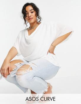 asos腋下包, ASOS | ASOS DESIGN Curve cowl neck top with wrap hem detail in ivory商品图片 5.4折