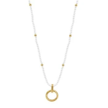 ADORNIA | 29-32" Adjustable 14K Gold Plated Imitation Pearl Beaded Ring Pendant Necklace,商家Macy's,价格¥206