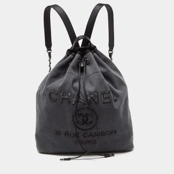 [二手商品] Chanel | Chanel Grey/Black Denim and Leather Sequin Embellished Deauville Backpack 9.5折, 独家减免邮费