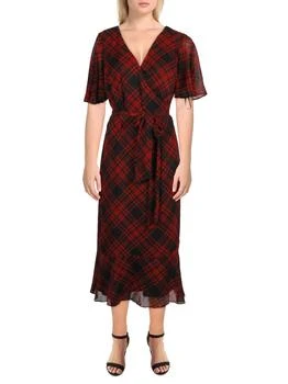 Ralph Lauren | Oleander Womens Chiffon Plaid Midi Dress 4.7折, 独家减免邮费