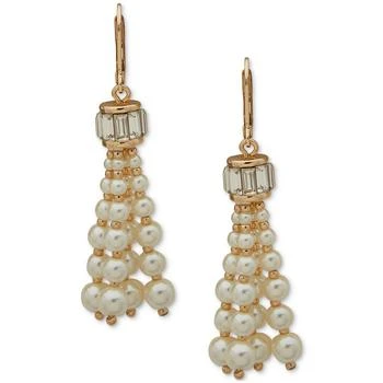 Anne Klein | Gold-Tone Imitation Pearl & Stone Baguette Tassel Drop Earrings 独家减免邮费