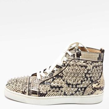 推荐Christian Louboutin Beige Spike Python Louis High Top Sneakers Size 40商品