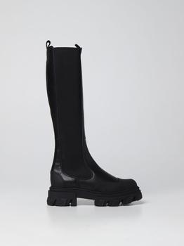 推荐Ganni boot in leather and rubber商品