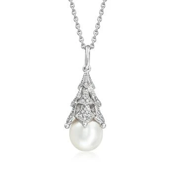 Ross-Simons | Ross-Simons 8.5-9mm Cultured Pearl and . Diamond Pendant Necklace in Sterling Silver,商家Premium Outlets,价格¥939