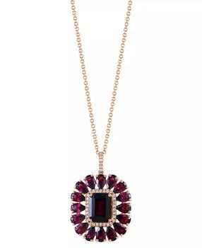 Effy | EFFY® Rhodolite (7-1/5 ct. t.w.) & Diamond (1/6 ct. t.w.) Halo 18" Pendant Necklace in 14k Rose Gold,商家Macy's,价格¥17781