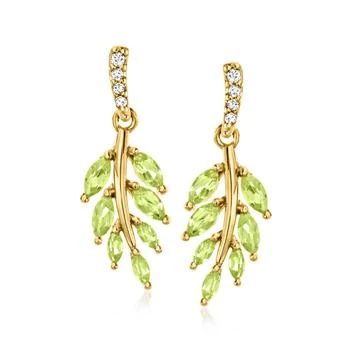 Ross-Simons | Ross-Simons Peridot Leaf Drop Earrings With Diamond Accents in 18kt Gold Over Sterling,商家Premium Outlets,价格¥977