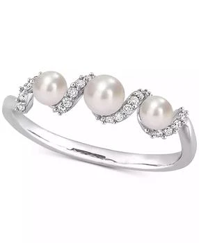 Macy's | Cultured Freshwater Pearl (3-4mm) & Diamond (1/10 ct. t.w.) Swirl Ring in 14k White Gold,商家Macy's,价格¥3758