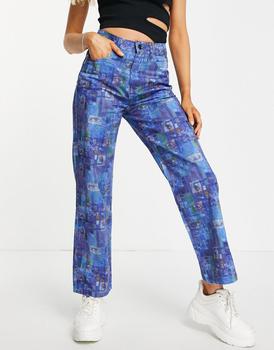 The Ragged Priest代购, The Ragged Priest | The Ragged Priest dad jeans with blue collage print商品图片 额外8折, 额外八折