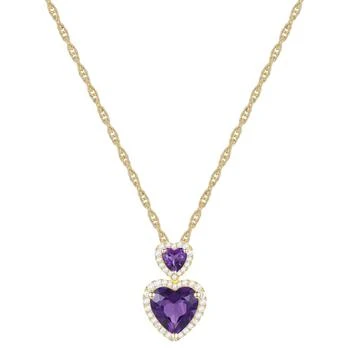Macy's | Amethyst (1-7/8 ct. t.w.) & Lab-Created White Sapphire Accent Double Heart Pendant Necklace in 14k Gold-Plated Sterling Silver 2.5折