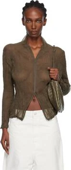 Issey Miyake | Khaki Chiffon Twist Cardigan,商家Ssense US,价格¥3831