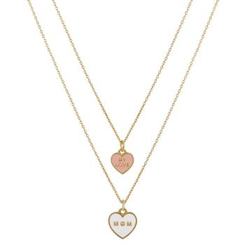 商品Cubic Zirconia Enamel "Mom" and "My Love" Heart Charm Necklace Set with Extender (0.01 ct. t.w.) in 14K Gold Flash-Plated图片