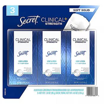 推荐Secret Clinical Soft Solid Antiperspirant and Deodorant, Light & Fresh (1.6 oz., 3 ct.)商品