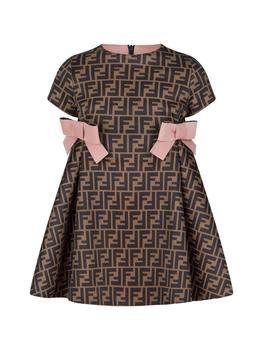 推荐Fendi  Tan Girls Brown & Pink Neoprene Logo Dress商品