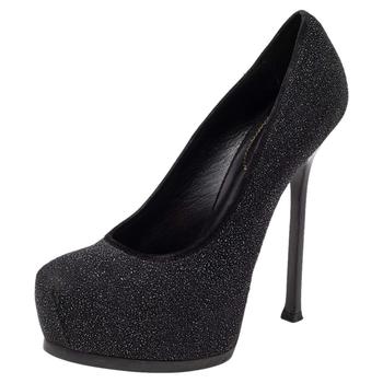 ysl高跟鞋价格, [二手商品] Yves Saint Laurent | Yves Saint Laurent Black Glitter Tribtoo Platform Pumps Size 40商品图片 2.6折