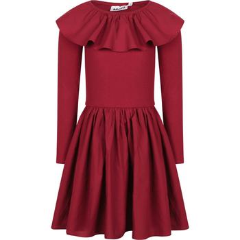 推荐Ruffled long sleeved burgundy dress商品
