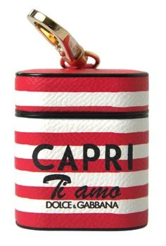 Dolce & Gabbana | Dolce & Gabbana Red Stripe Dauphine Leather Logo Print Strap Airpod Case,商家SEYMAYKA,价格¥1215