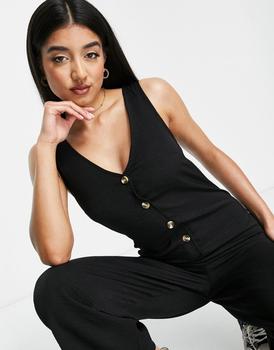 product New Look button front relaxed cropped jumpsuit in black image
