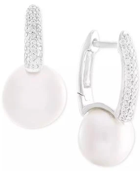 Macy's | Cultured Freshwater Pearl (8mm) and Diamond (1/6 ct. t.w.) Drop Earrings in 14k White Gold,商家Macy's,价格¥2571