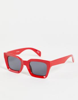 ASOS | ASOS DESIGN chunky oversized square sunglasses in red with smoke lens商品图片,6.2折×额外9.5折, 额外九五折