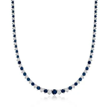 Ross-Simons Sapphire and Diamond Tennis Necklace in Sterling Silver