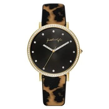 推荐Women's Gold Tone with Watercolor Leopard Print Stainless Steel Strap Analog Watch商品