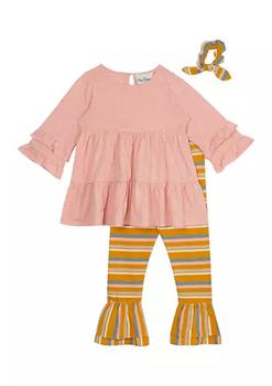 推荐Toddler Girls Tiered Striped Ruffle Leggings Set商品