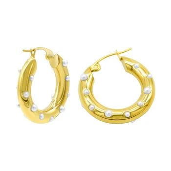 ADORNIA | Tarnish Resistant 14K Gold Plated Pearl-Studded Hoop Earrings,商家Premium Outlets,价格¥129