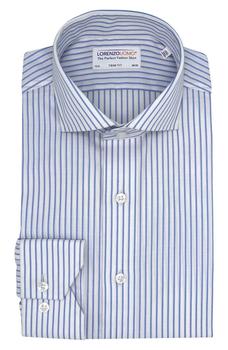 Lorenzo Uomo图片, Lorenzo Uomo | Trim Fit Textured Stripe Stretch Cotton Dress Shirt商品图片 3.9折