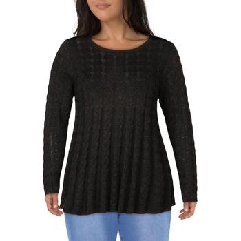 推荐Skye's The Limit Womens Plus Cable Knit Metallic Pullover Sweater商品