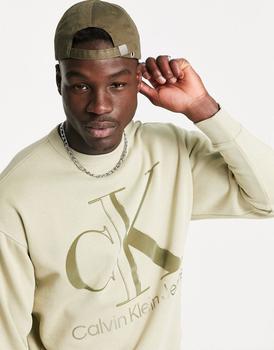 Calvin Klein | Calvin Klein Jeans high shine institutional logo sweatshirt in stone商品图片,额外9.5折, 额外九五折