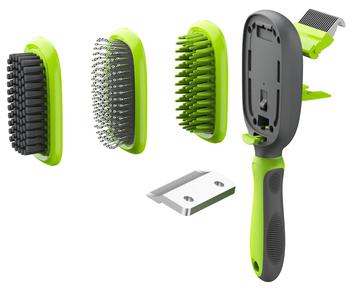 商品Conversion 5-in-1 Interchangeable Dematting and Deshedding Bristle Pin and Massage Grooming Pet Comb图片