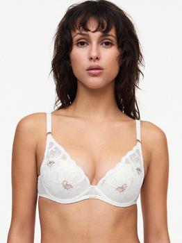 Chantelle | Chantelle 12M2 Fleurs Plunge T-Shire Bra in Ivory/Gold商品图片,